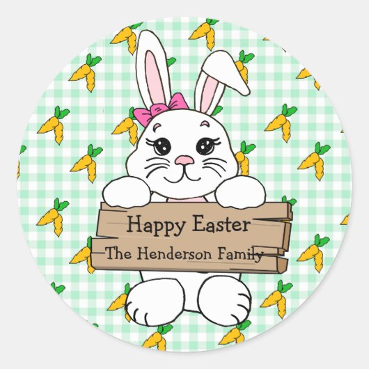 Gepersonaliseerde Green Happy Easter voor uw Stick Ronde Sticker (Voorkant)