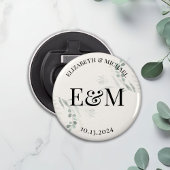 Gepersonaliseerde Greenery Branch Huwelijksgunst B Button Flesopener