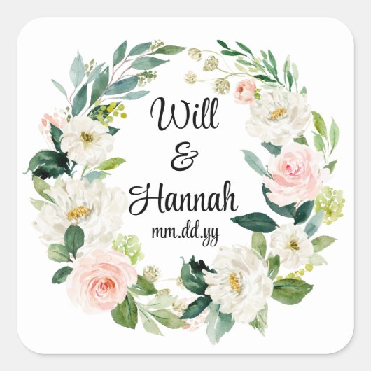 Gepersonaliseerde Greenery bruiloft receptie gunst Vierkante Sticker (Voorkant)