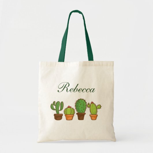 Gepersonaliseerde Greenery Cactus Planten Tote Bag (Voorkant)