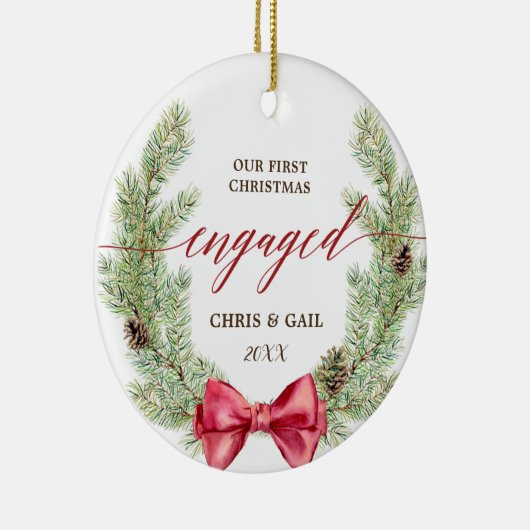 Gepersonaliseerde Greenery First Kerstmis Keramisch Ornament (Rechts)