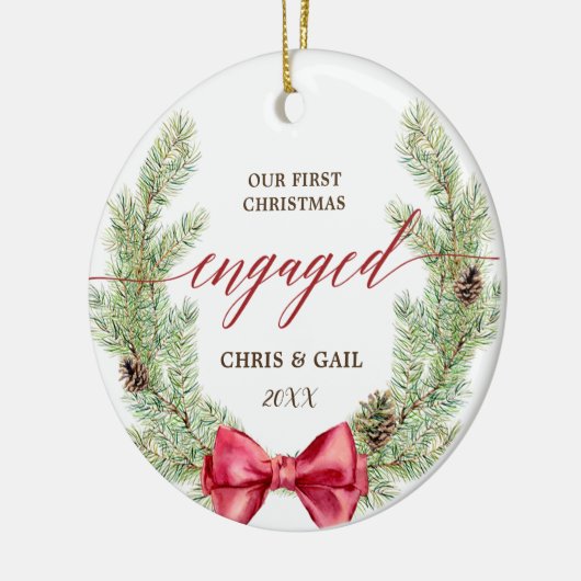 Gepersonaliseerde Greenery First Kerstmis Keramisch Ornament (Links)