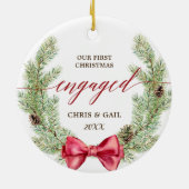 Gepersonaliseerde Greenery First Kerstmis Keramisch Ornament (Achterkant)