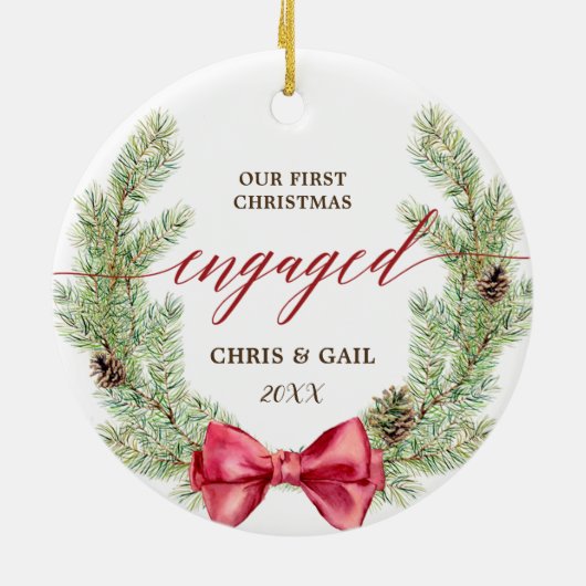 Gepersonaliseerde Greenery First Kerstmis Keramisch Ornament (Achterkant)