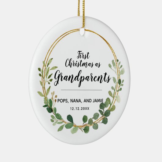 Gepersonaliseerde Greenery Kerstmis als grootouder Keramisch Ornament (Rechts)