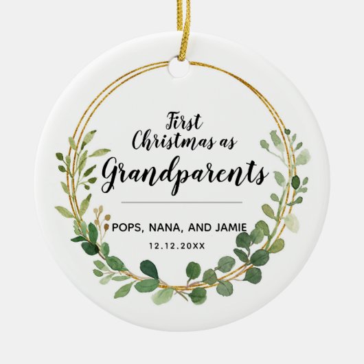 Gepersonaliseerde Greenery Kerstmis als grootouder Keramisch Ornament (Voorkant)
