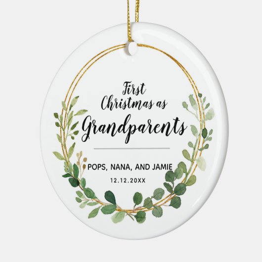 Gepersonaliseerde Greenery Kerstmis als grootouder Keramisch Ornament (Links)