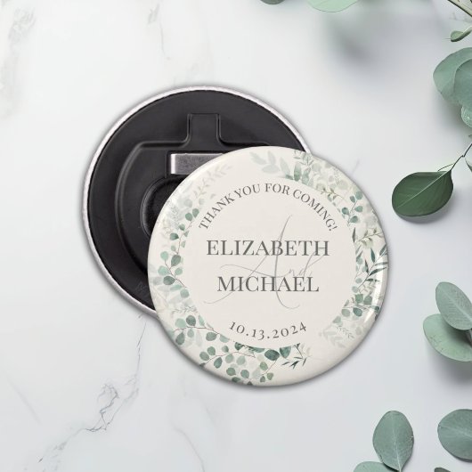 Gepersonaliseerde Greenery Krans Trouwgunst Button Flesopener
