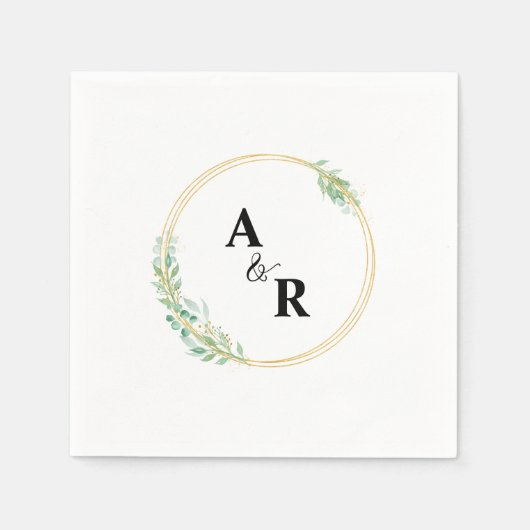 Gepersonaliseerde Greenery Monogram Trouwcocktail Servet (Voorkant)