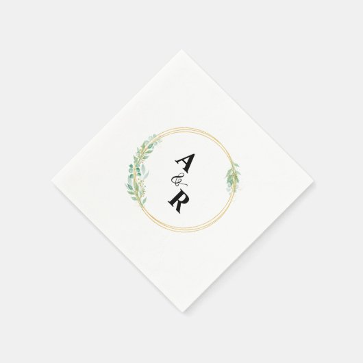 Gepersonaliseerde Greenery Monogram Trouwcocktail Servet (Hoek)