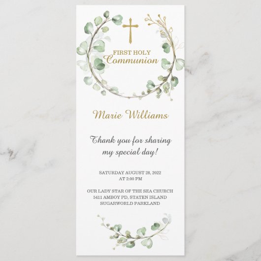 Gepersonaliseerde Greenery Prayer Bladwijzer Card Menu (Voorkant)