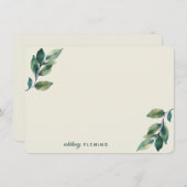 Gepersonaliseerde Greenery Waterverf Sage Green Le Notitiekaartje (Voorkant / Achterkant)