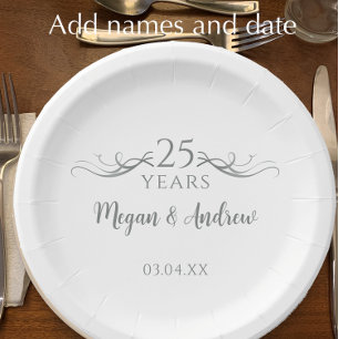 Gepersonaliseerde Grey 25th Wedding Jubileum Party Papieren Bordje