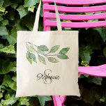 Gepersonaliseerde Griekenland Tote Bag<br><div class="desc">Deze gepersonaliseerde canvas tas is versierd met botanisch waterverf gebladerte in groene tinten. Gemakkelijk aan te passen met jouw naam en monogram. Originele Waterverf © Michele Davies.</div>