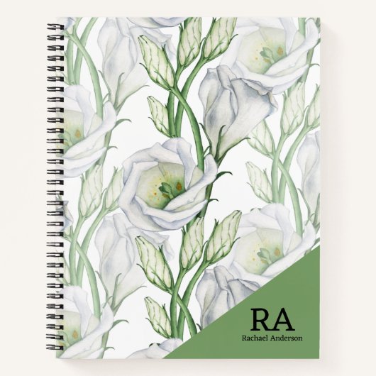 Gepersonaliseerde grienery floral monogram name in notitieboek (Voorkant)
