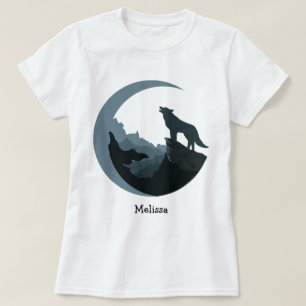 Gepersonaliseerde Grijs/Blauw Huilen bij de Maan T-shirt