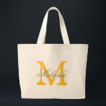 Gepersonaliseerde grijs en geel monogram canvas ta grote tote bag<br><div class="desc">Gepersonaliseerde naam grijs en geel monogram canvas tas Elegant logo ontwerp met monogram letter initialen. Schattigee gunst cadeau idee voor bruid te zijn en bruiden entourage; bloemmeisjes, bruidsmeisje, matron van eer, moeder van de bruid, moeder van de bruidegom en bruidsmeisjes op bruiloft, vrijgezellenfeest, verloving etc. Grote jumbo size tassen. kleuren...</div>