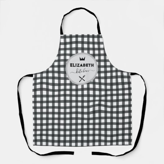 Gepersonaliseerde Grijs en Wit Buffel Plaid Keuken Schort (Voorkant)