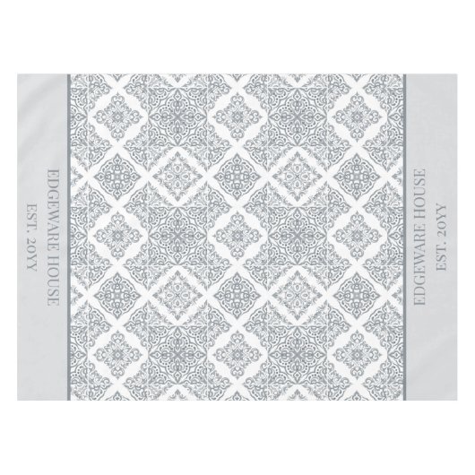 Gepersonaliseerde grijs en wit Spaans Tegels Patro Tafelkleed (Voorkant (Horizontaal))