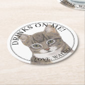 Gepersonaliseerde Grijs Gestreepte Tabby Cat Weddi Ronde Kartonnen Onderzetter (Gebogen)