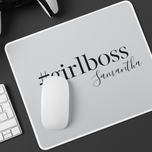 Gepersonaliseerde Grijs #GirlBoss Naam Muismat