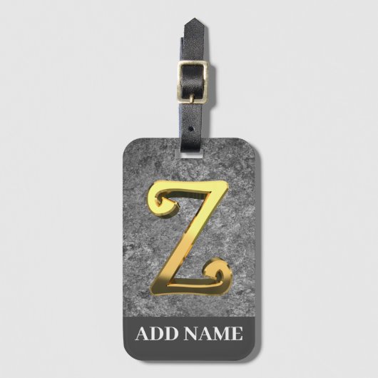 Gepersonaliseerde Grijs & Goud Monogram Letter Z Bagagelabel (Voorkant (verticaal))
