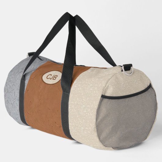 Gepersonaliseerde Grijs, Ivoor, en Bruine Duffel B Plunjezak (Rechterhoek)
