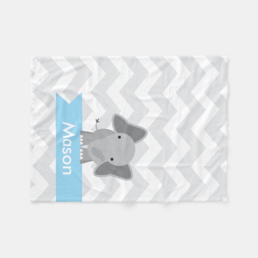 Gepersonaliseerde Grijs Lichtblauw Chevron Olifant Fleece Deken (Voorkant (Horizontaal))