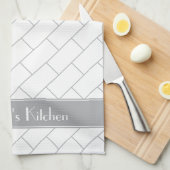 Gepersonaliseerde Grijs Wit Subway Tegel Brick Theedoek (Quarter Fold)