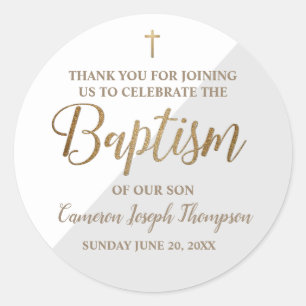 Gepersonaliseerde grijze Baby jongen doop dank u Ronde Sticker