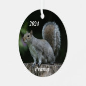 Gepersonaliseerde grijze eekhoorn metalen ornament (Voorkant links)