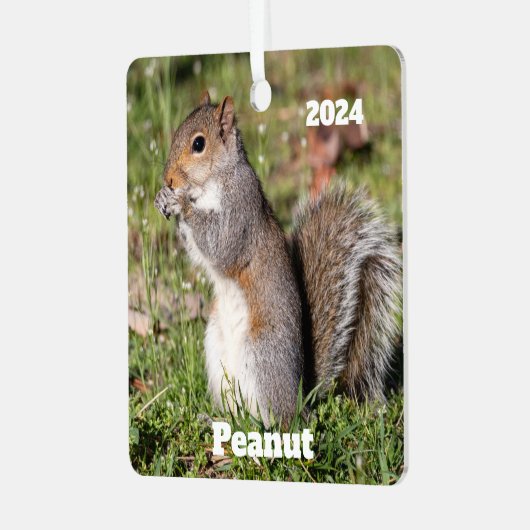 Gepersonaliseerde grijze eekhoorn metalen ornament (Voorkant links)