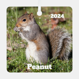 Gepersonaliseerde grijze eekhoorn metalen ornament