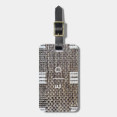 Gepersonaliseerde grijze en witte Faux Burlap Bagagelabel (Voorkant verticaal)