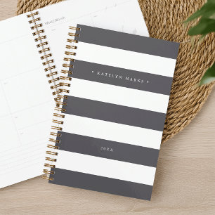 Gepersonaliseerde grijze en witte streep planner