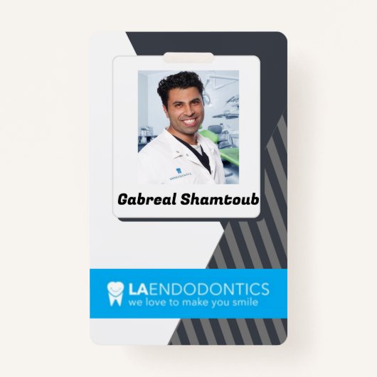 Gepersonaliseerde grijze gestreepte werknemer Afbe Badge (Voorkant)