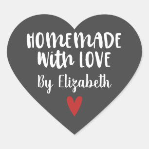 Gepersonaliseerde grijze homemade met liefde hart sticker