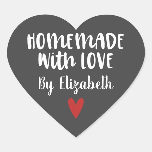 Gepersonaliseerde grijze homemade met liefde hart sticker (Voorkant)
