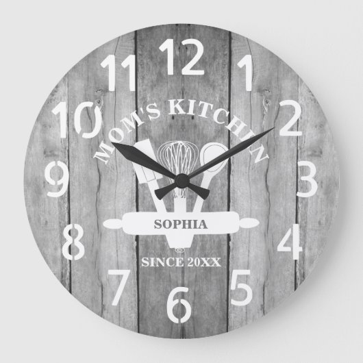 Gepersonaliseerde grijze houten boerderij Mam Kitc Grote Klok (Voorkant)