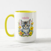 Gepersonaliseerde grijze kitten en bloemen Waterve Mok (Links)