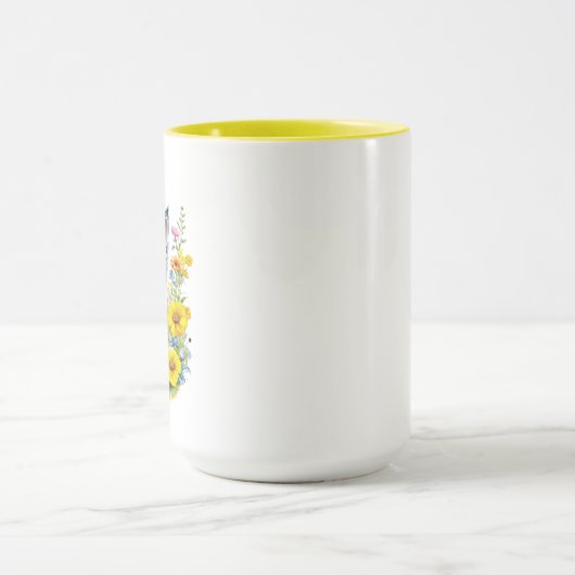 Gepersonaliseerde grijze kitten en bloemen Waterve Mok (Midden)