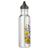 Gepersonaliseerde grijze kitten en bloemen Waterve Waterfles (Links)