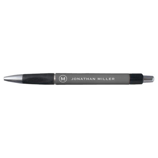 Gepersonaliseerde grijze minimalistische monogram  pen (Voorkant)