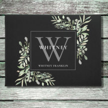 Gepersonaliseerde grijze monogram Greenery Floral 