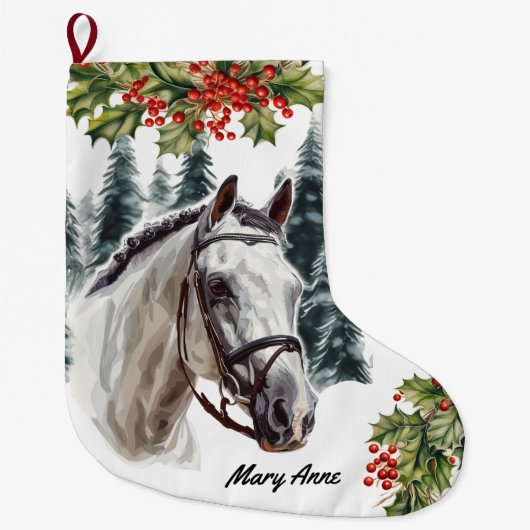 Gepersonaliseerde Grijze Paard Kerstkous Grote Kerstsok (Voorkant)