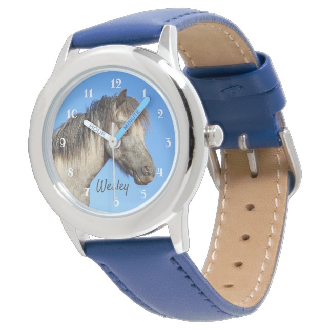 Gepersonaliseerde grijze Pony Horloge (Gekanteld)