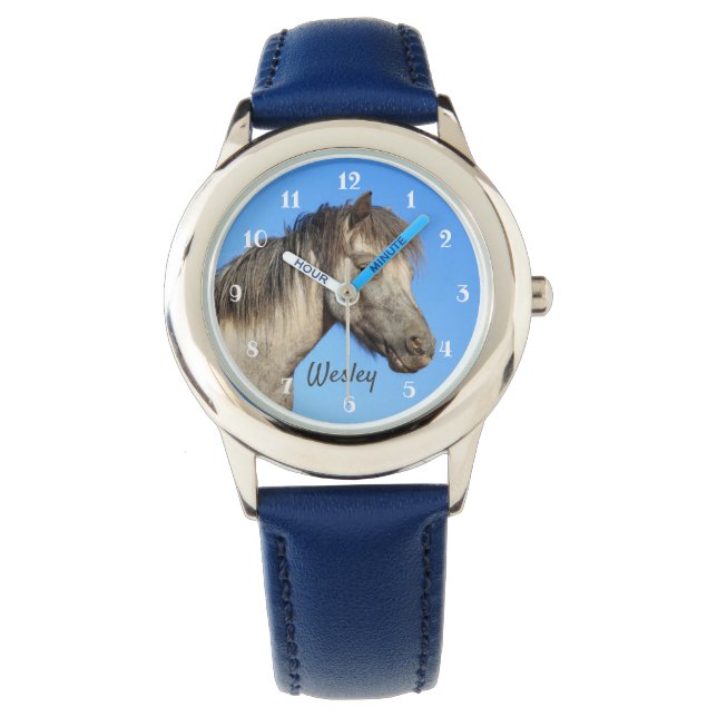 Gepersonaliseerde grijze Pony Horloge (Voorkant)