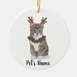 Gepersonaliseerde Grijze Tabby Cat Holly Krans & g Keramisch Ornament
