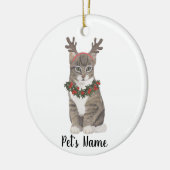 Gepersonaliseerde Grijze Tabby Cat Holly Krans & g Keramisch Ornament (Links)