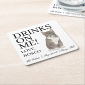 Gepersonaliseerde Grijze Tabby Cat Wedding Kartonnen Onderzetters (Schuin)